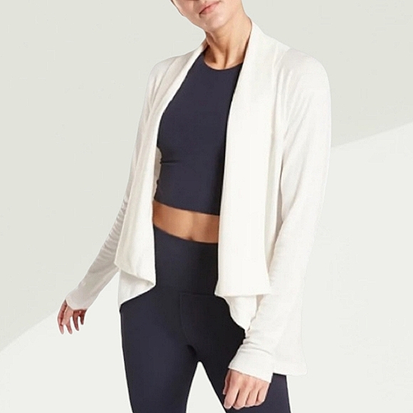 Athleta Sweaters - Athleta Nirvana Two Ways Wrap open front white stretch Cardigan lightweight XL